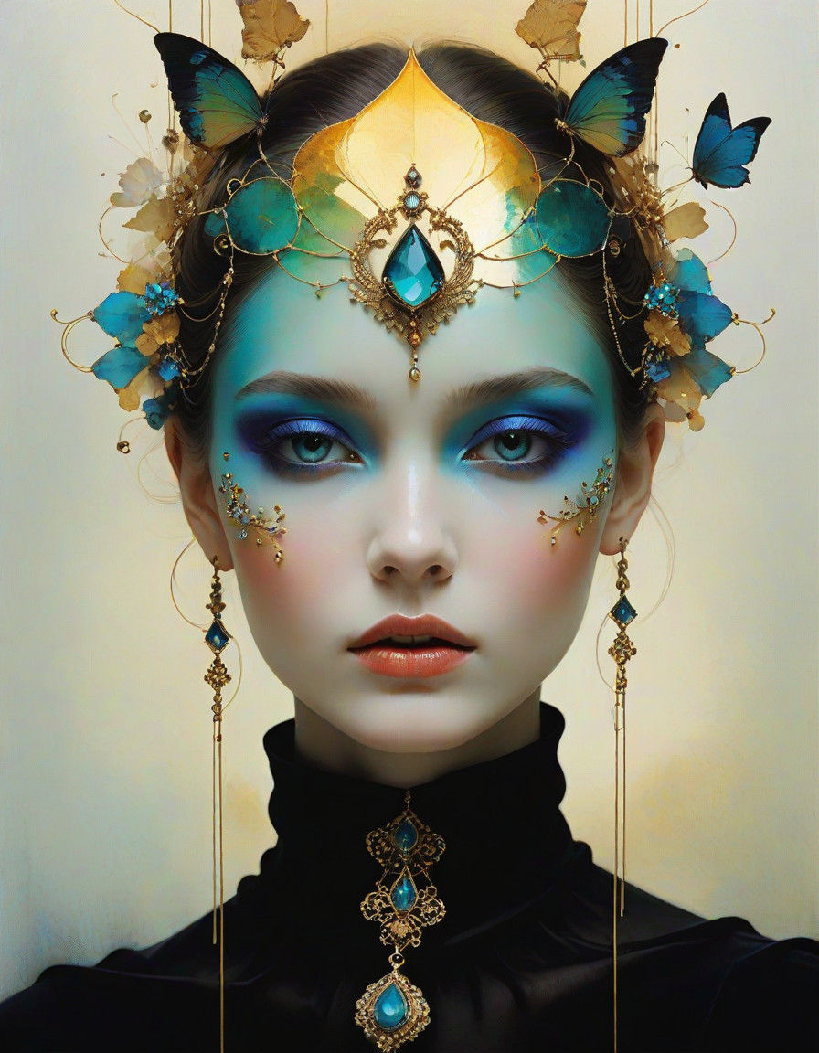 Vibrant Arabesque Ink Art with Triadic Colors