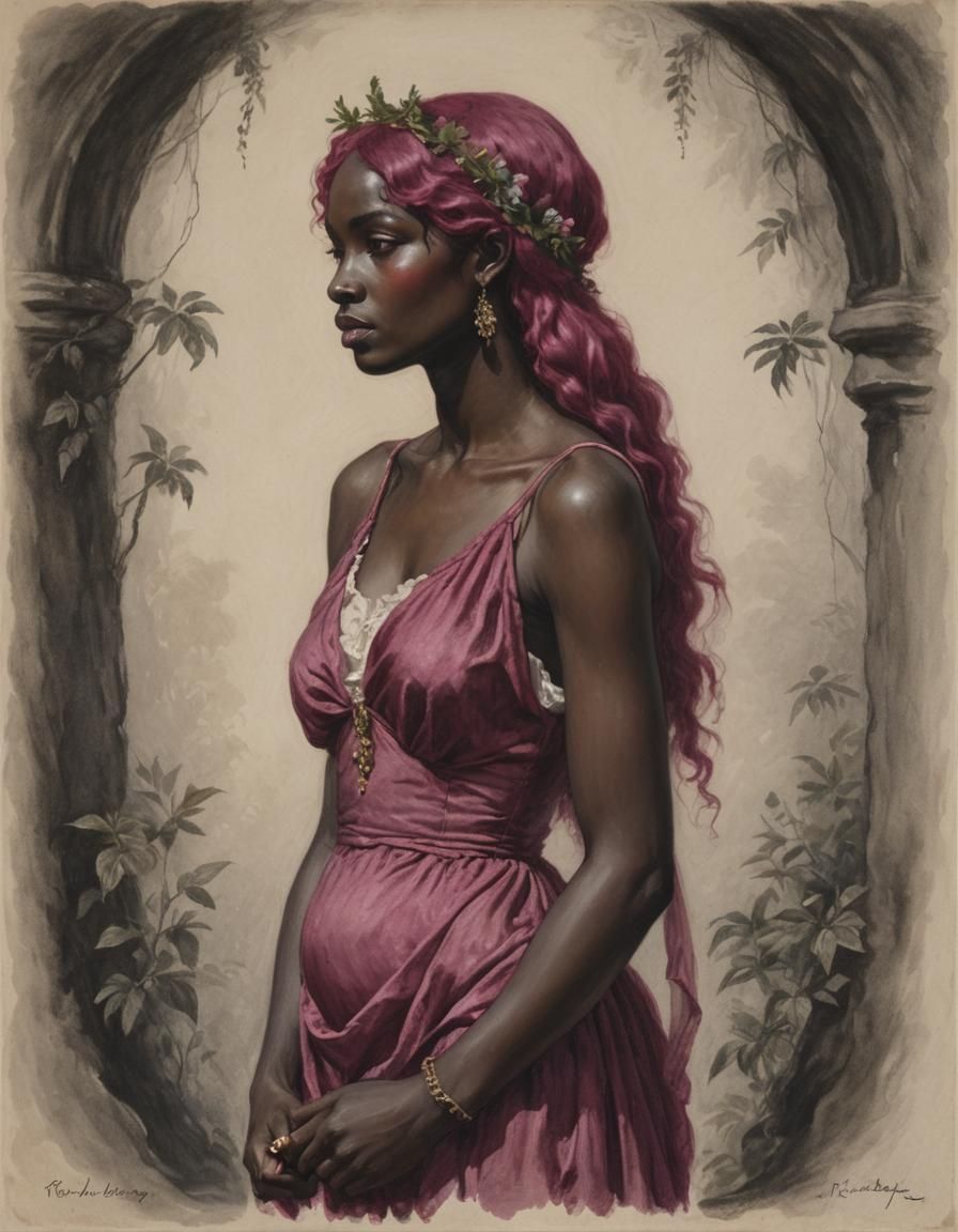 Magenta Haired Woman in Pre-Raphaelite Style