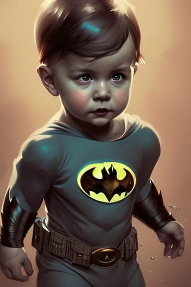 Hyperdetailed Portrait of Baby Batman, Art Nouveau Style