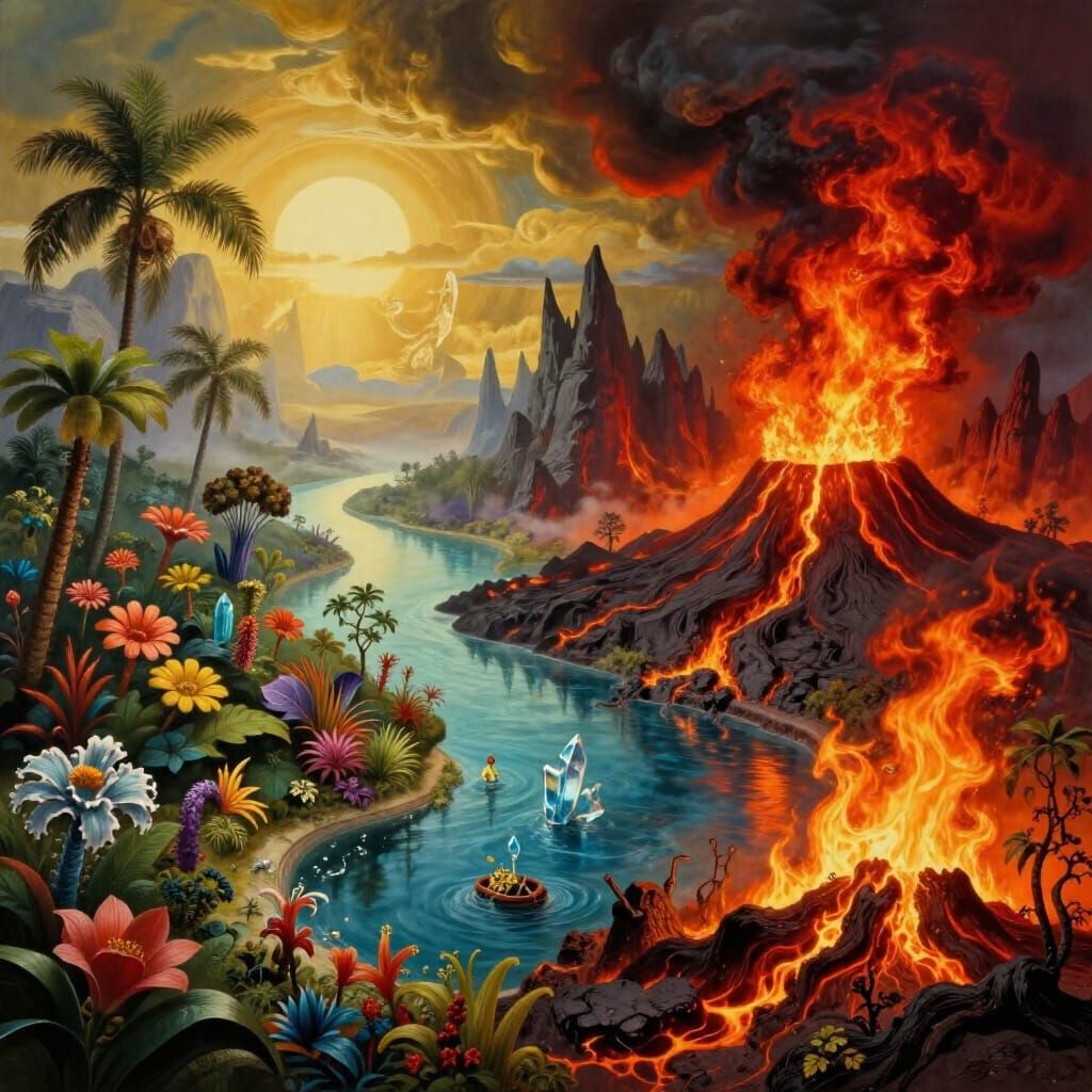 Paradise vs Inferno: Surrealist Masterpiece of Contrasting W...