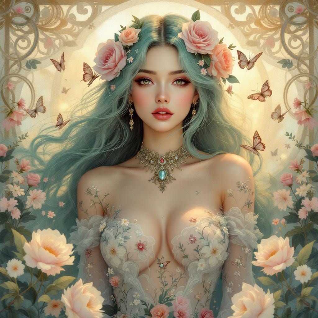 Botanical Fantasy Woman in Art Nouveau Style