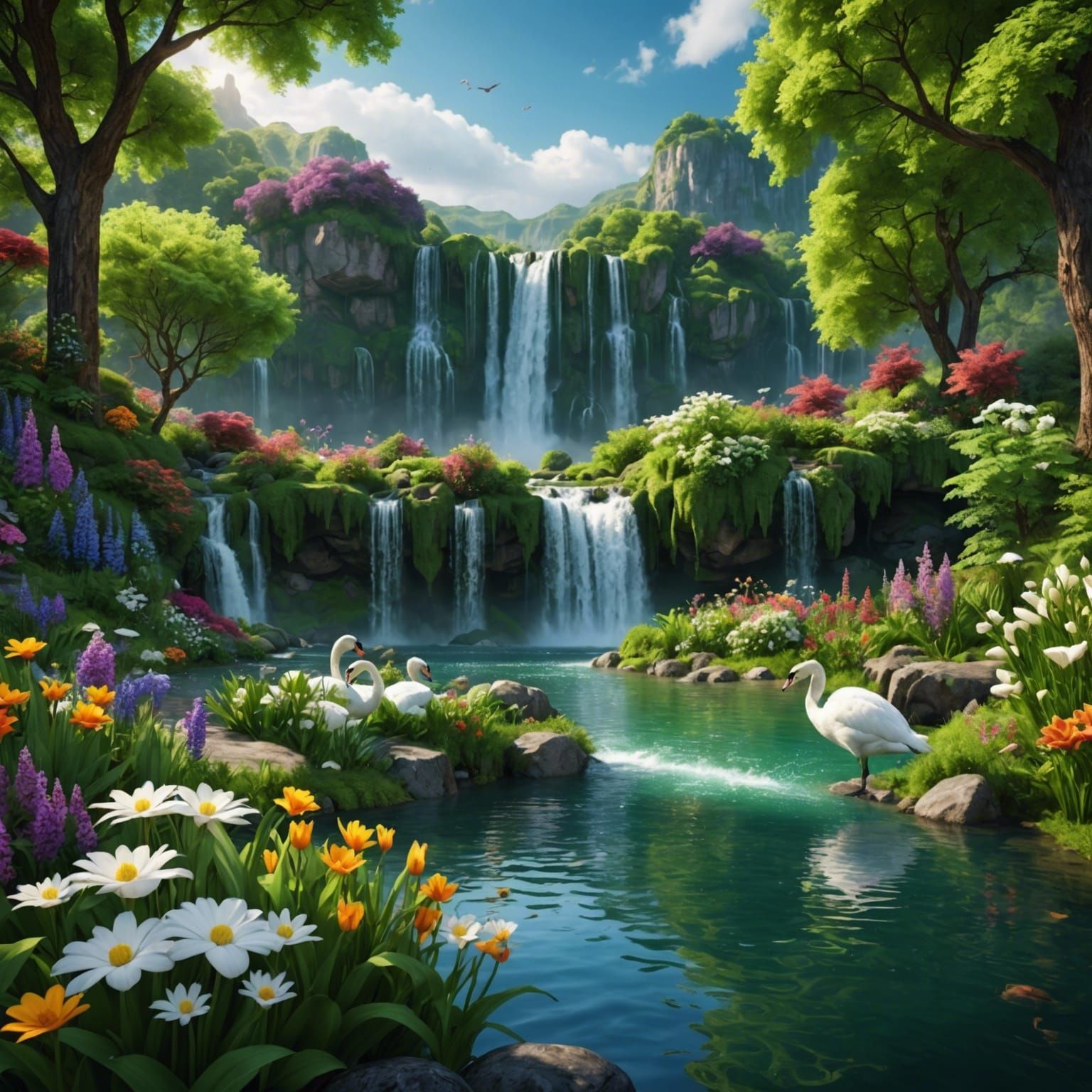 Lush Green Landscape with Stallions: Matte Painting