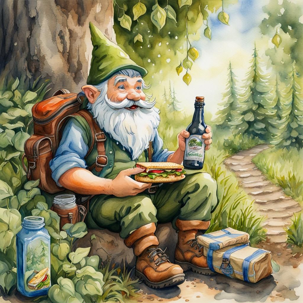 Gnome's Forest Picnic in Watercolor Style