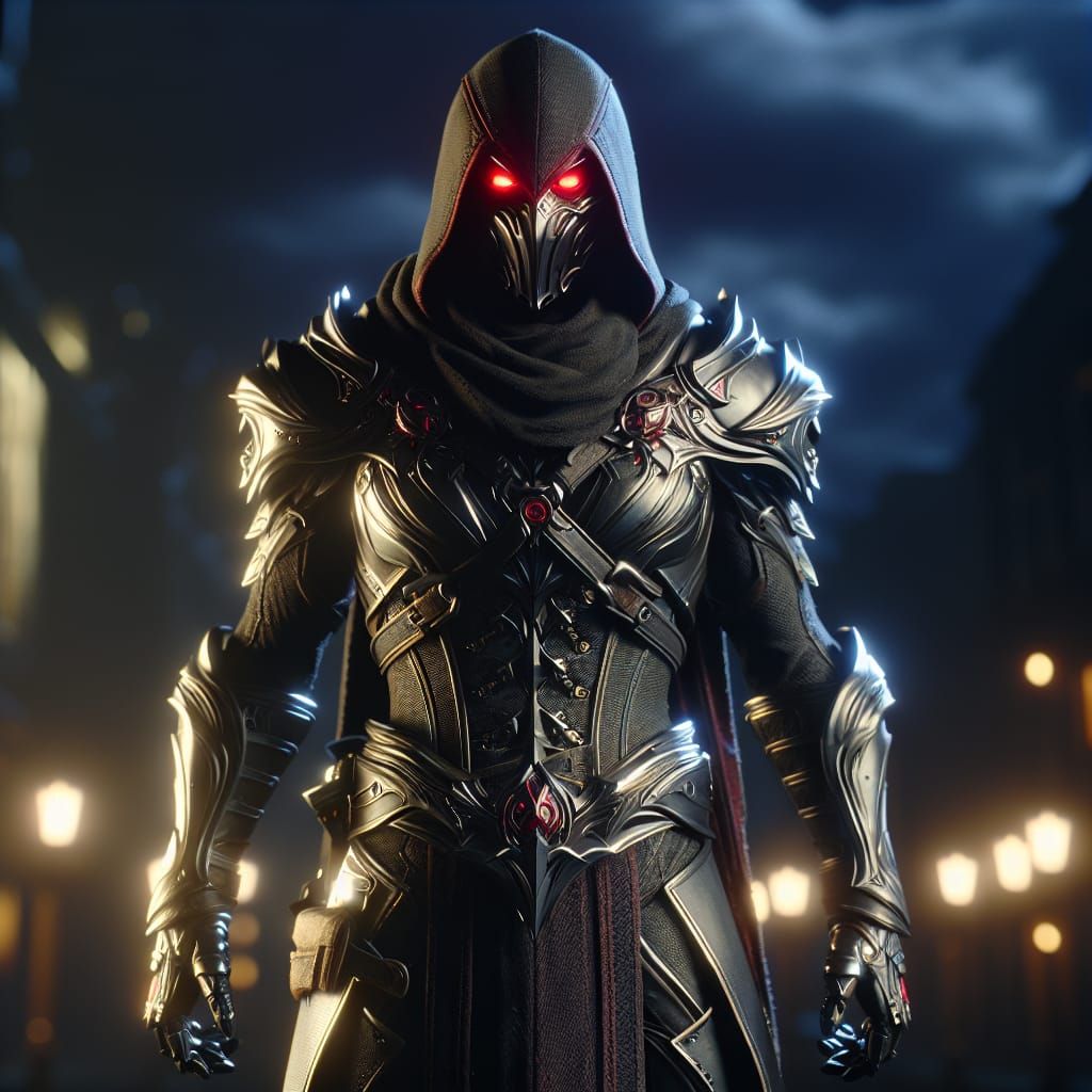 Warlock in Black Assassin Armor with Glowing Red Eyes