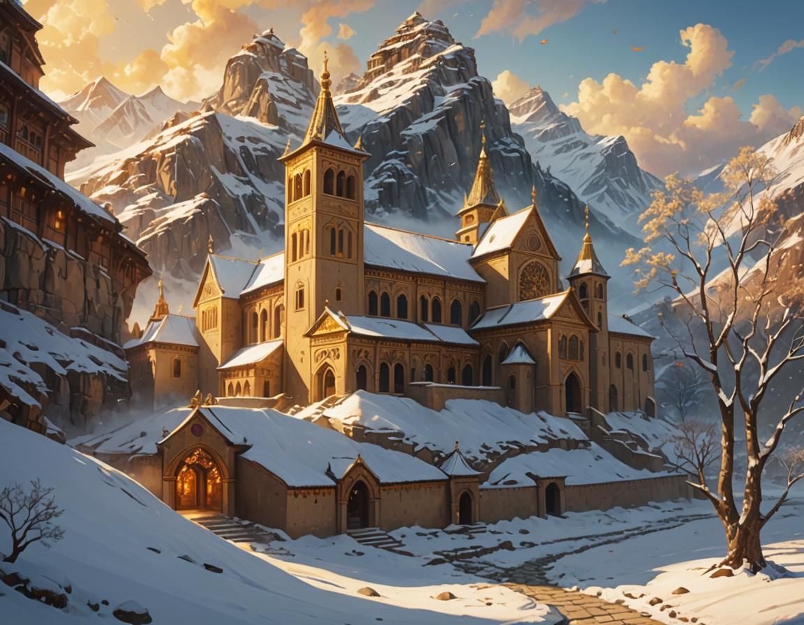 Snowy Mountain Monastery: Fantasy Concept Art