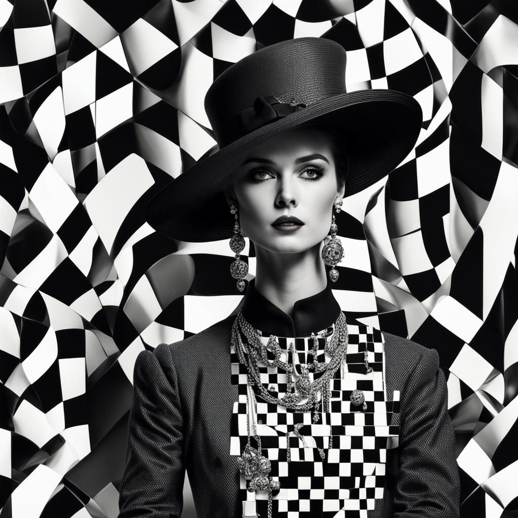 Chessboard Hat Fashion in Black and White