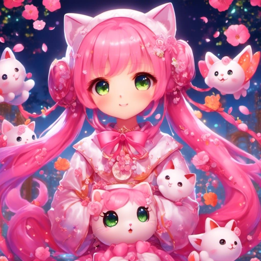 Anime Woman in Cat Hoodie at Shinto Temple