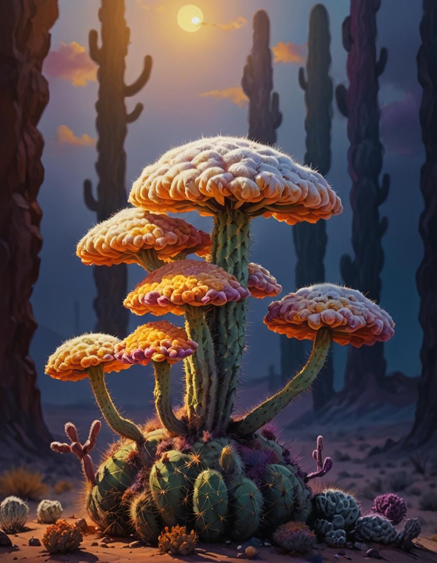 Surreal Desert Cactus Landscape in Oil Painting Style