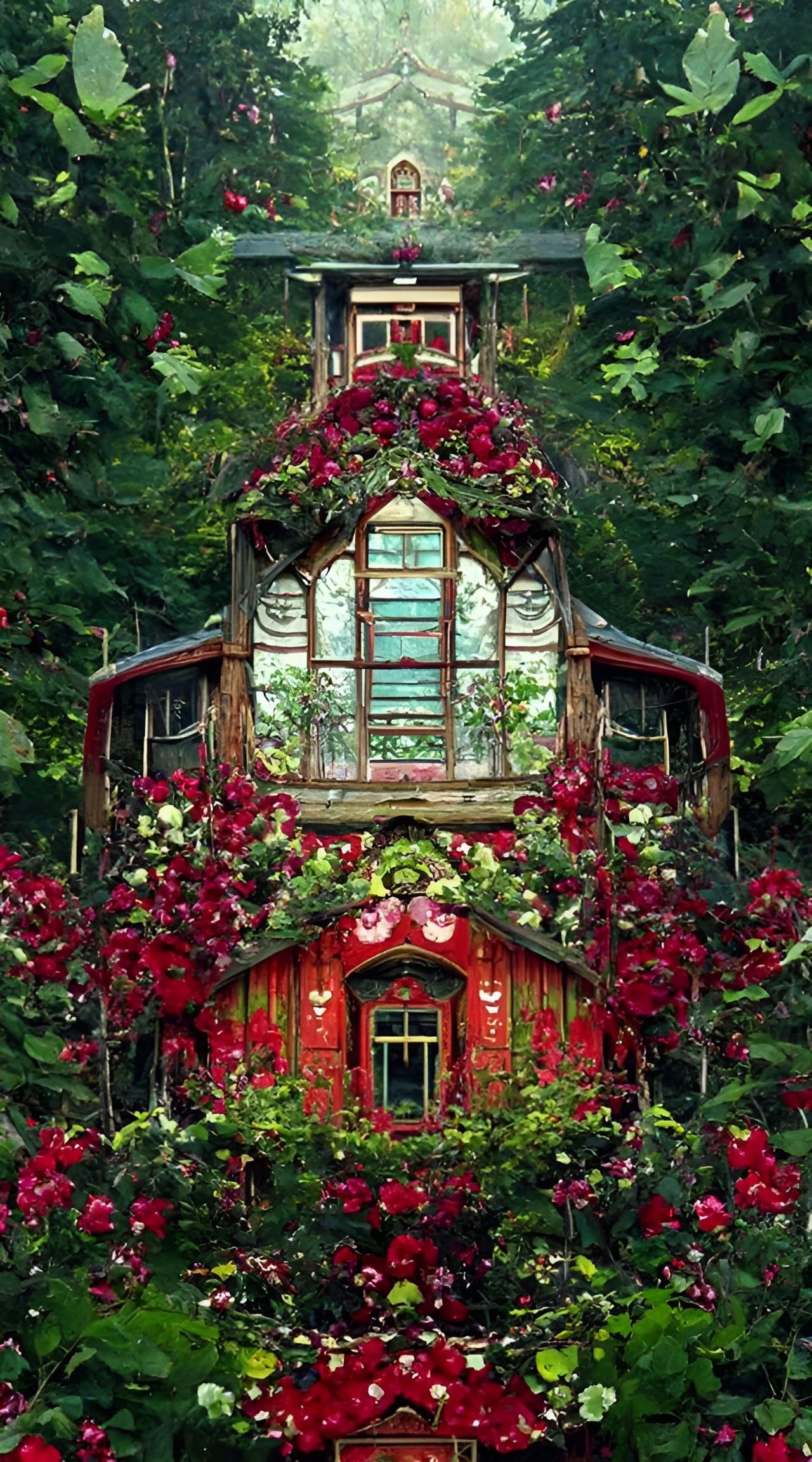 Rose-Covered Cabin in Art Nouveau Style