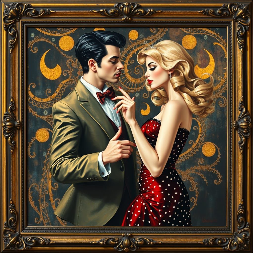 Surreal Rockabilly Dance in Opulent Art Nouveau Style