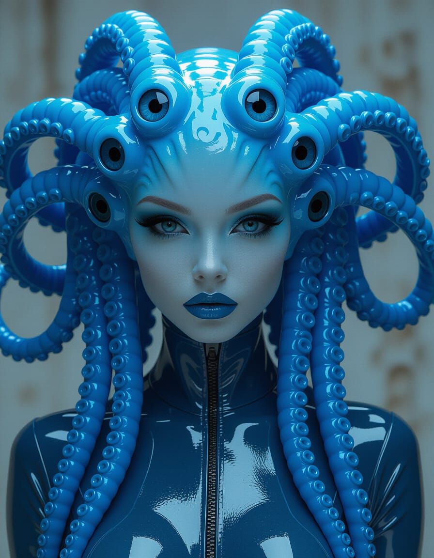 Alien Woman with Blue Tentacles & Six Eyes