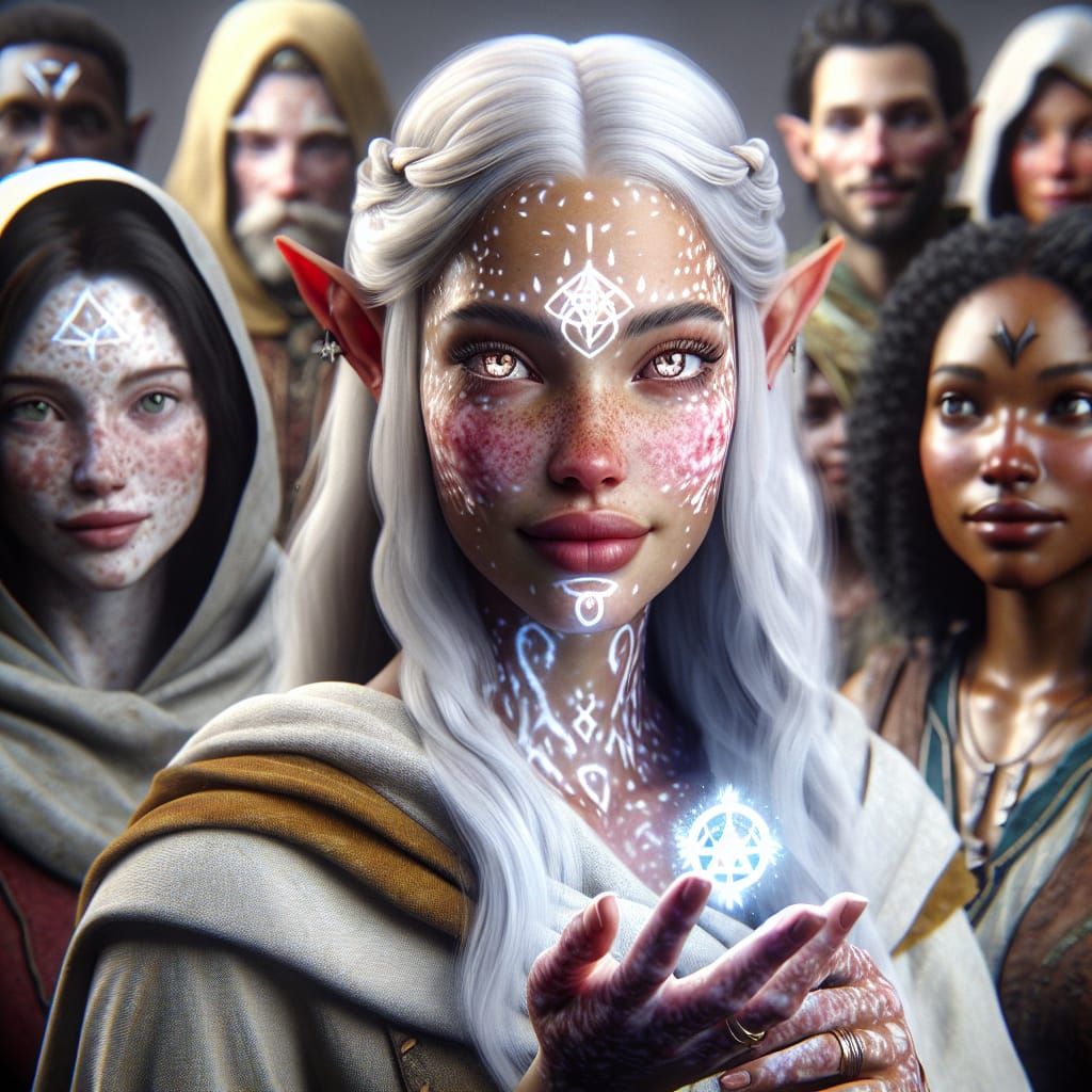 Hyper-realistic beautiful ethereal elven wizard with Vitilig...