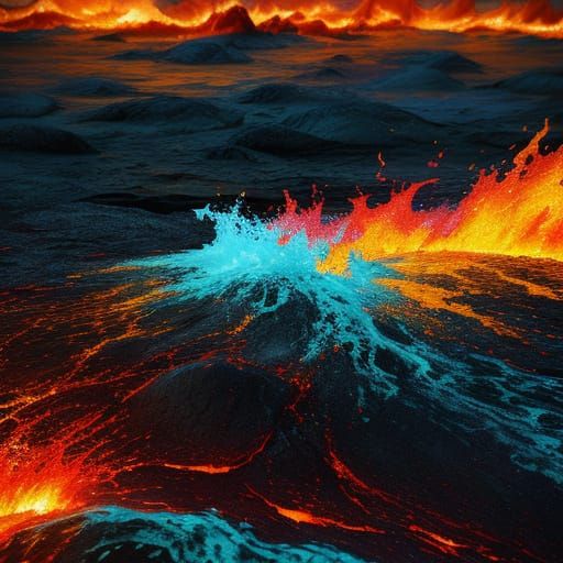 Surreal Lava and Water Mix in Abstract Oil Painting