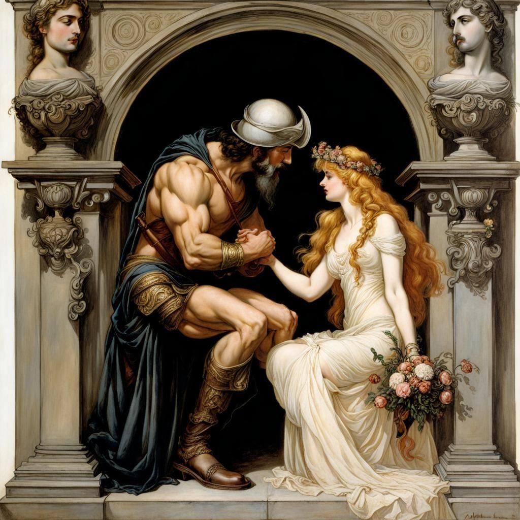 Hephaestus Marrying Aphrodite: Storybook Illustration
