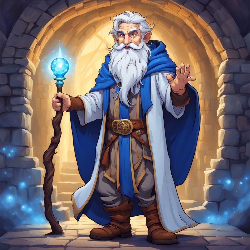 Whimsical Halfling Mage in Cozy Fantasy Study