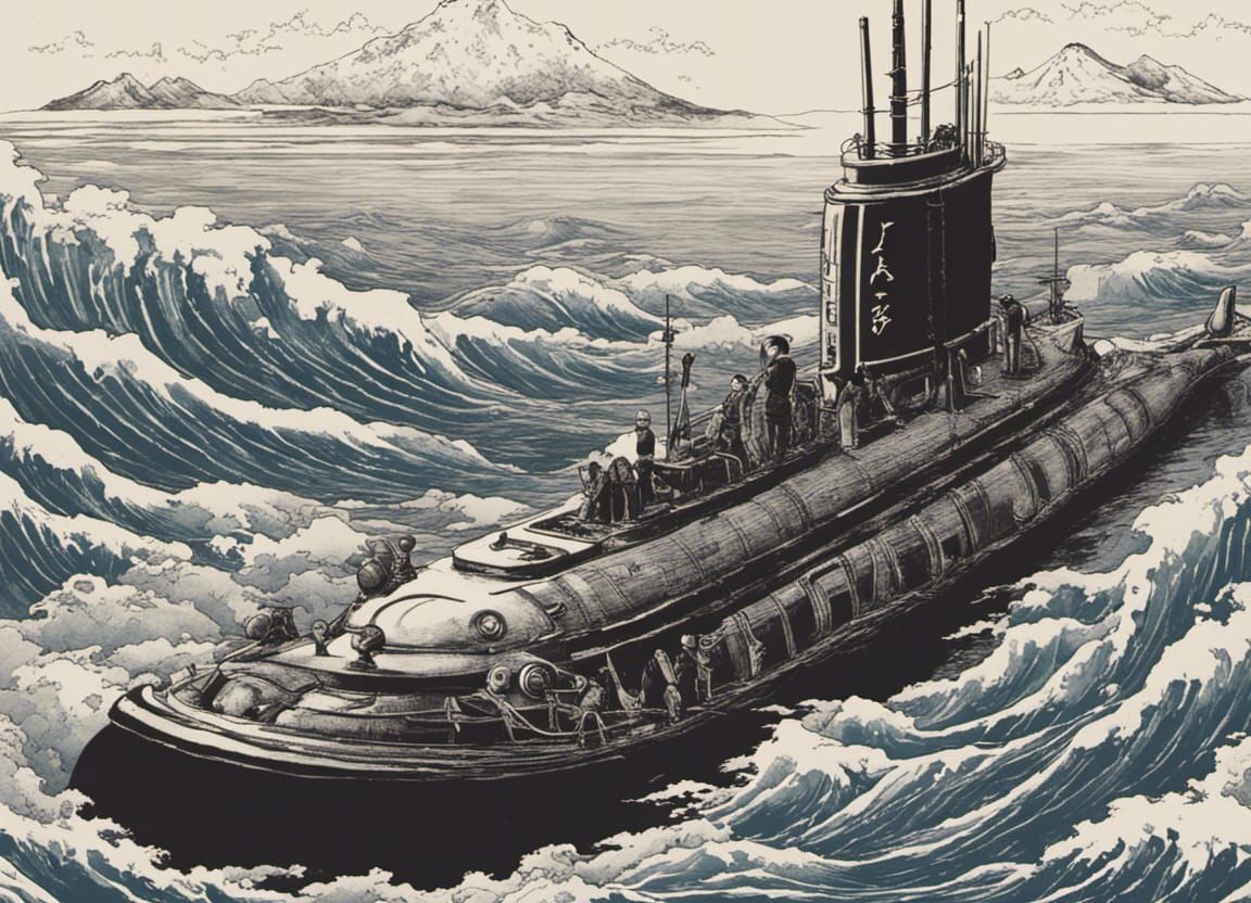 Hokusai style Submarine
