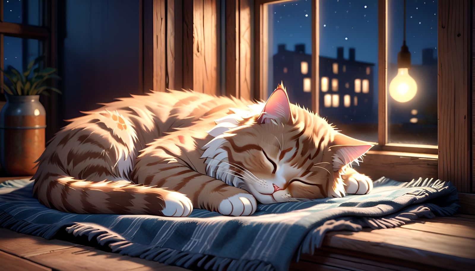 Tabby Cat Napping in Rustic Apartment, Art Deco Style