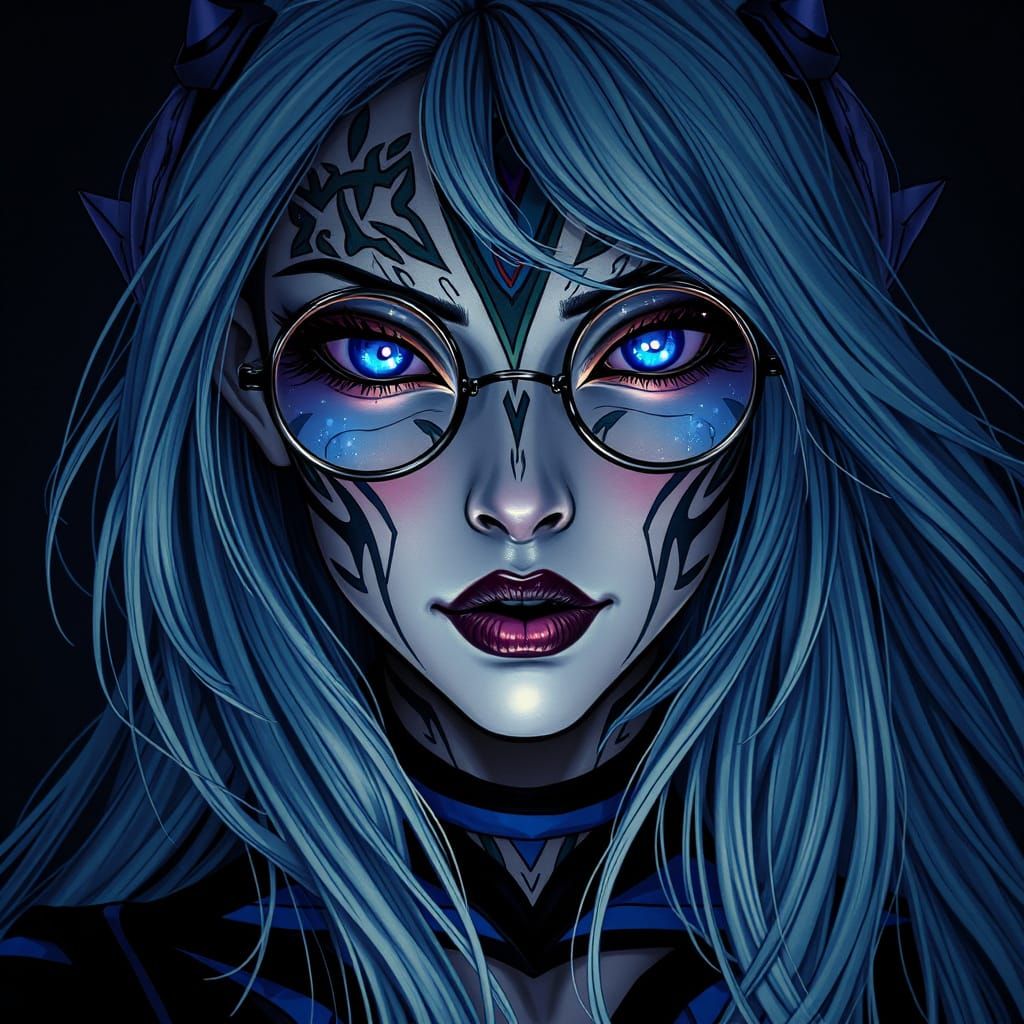 Ethereal Dark Elf Queen in Ominous Blues and Purples