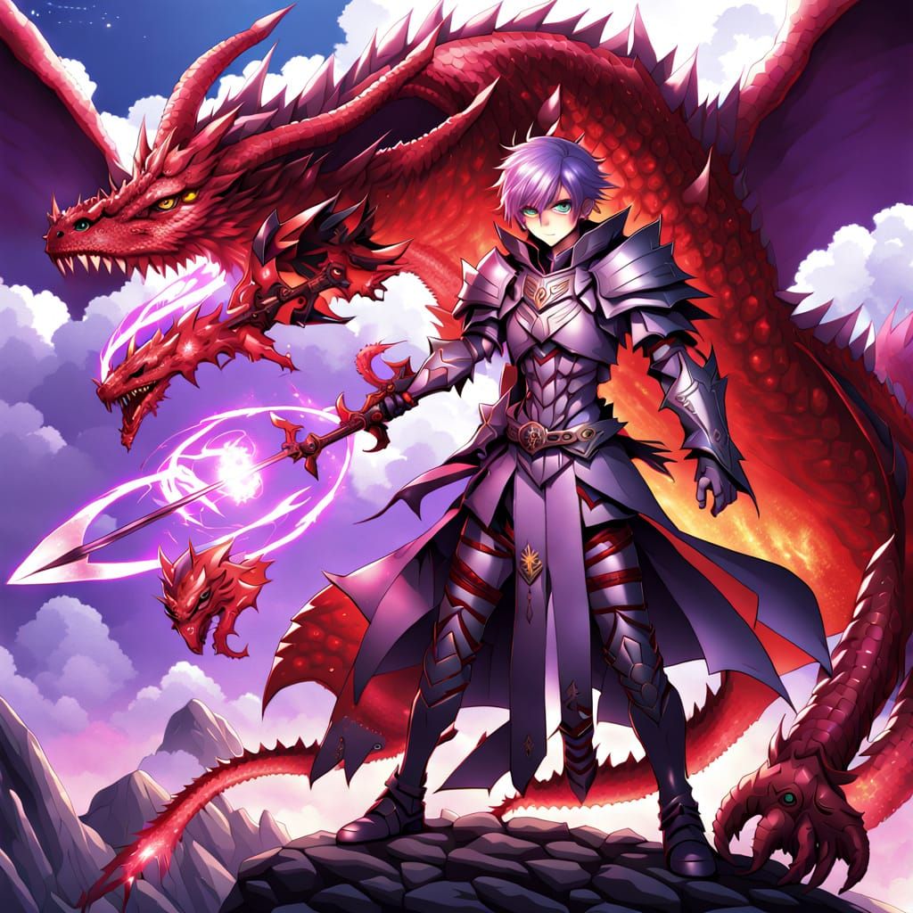 Anime Dragon Knight Warrior with Purple Hair
