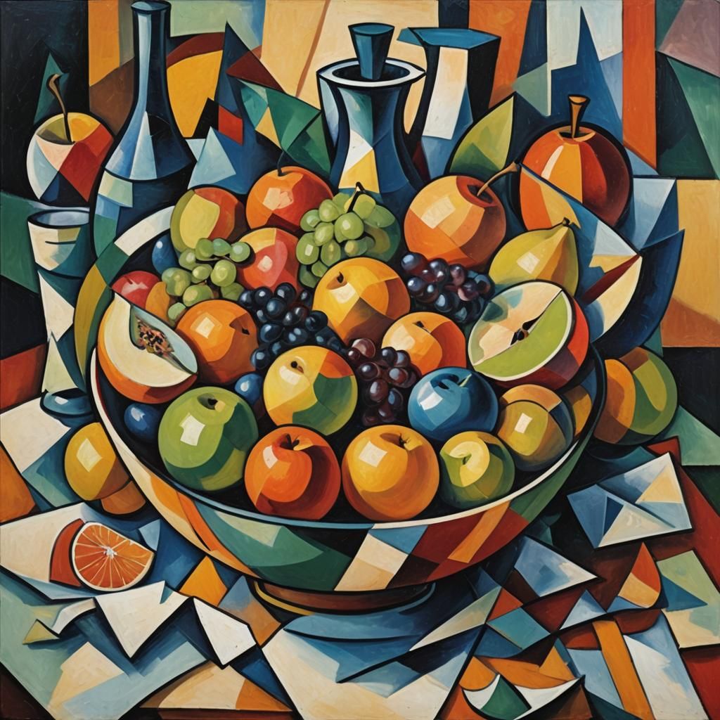 Cubist Fruit Bowl Still Life in Fauvist Style