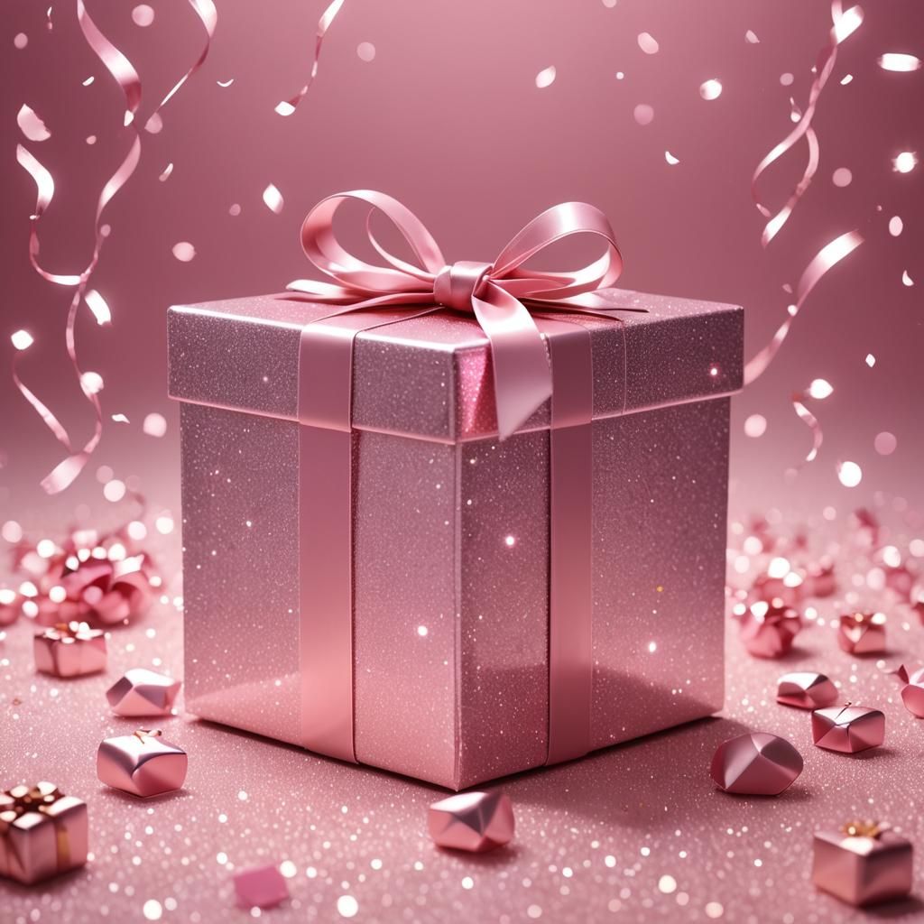 Sparkly Pink Gift Box in 3D Anime Style