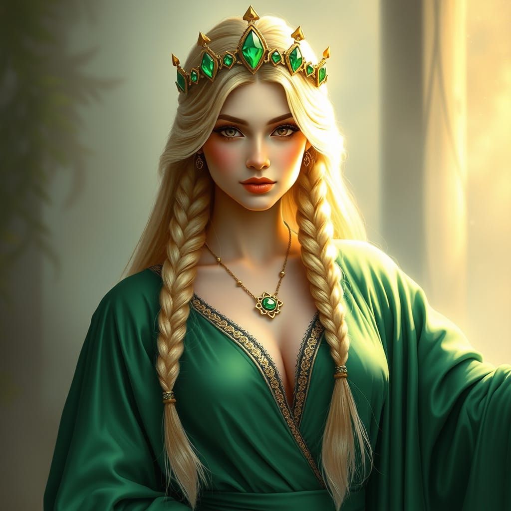 Ethereal Priestess in Emerald Robes