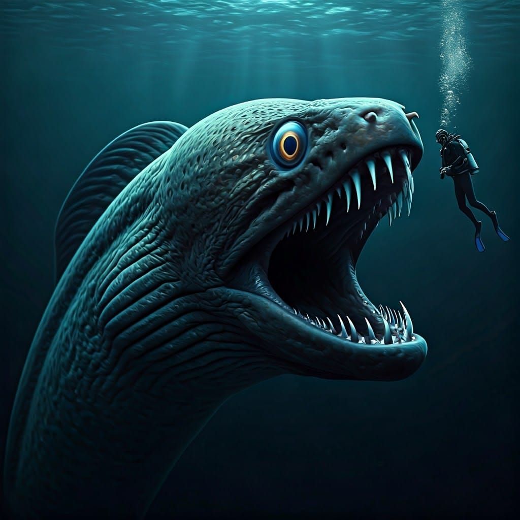 Colossal Eel Engulfs Diver in Hyperrealistic Photo