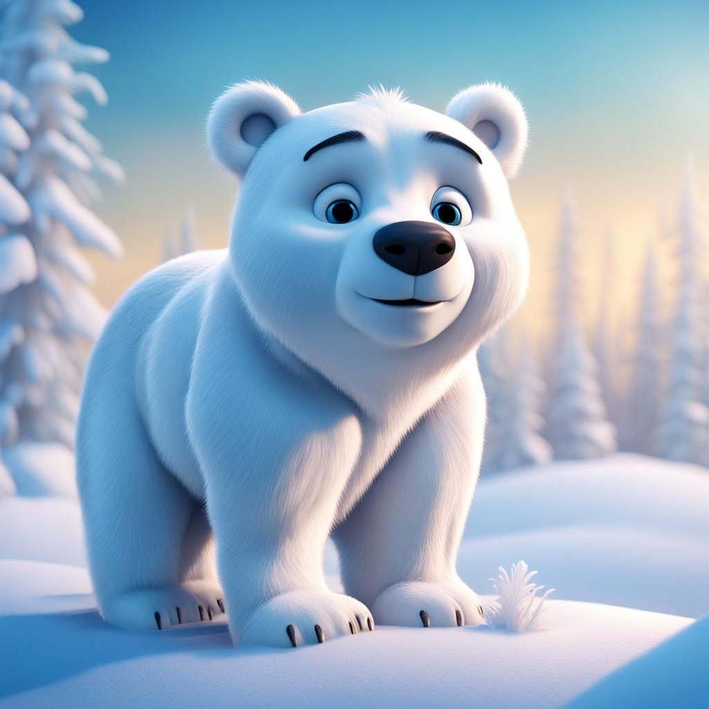 Cute White Bear in Winter Wonderland: 3D Digital Art