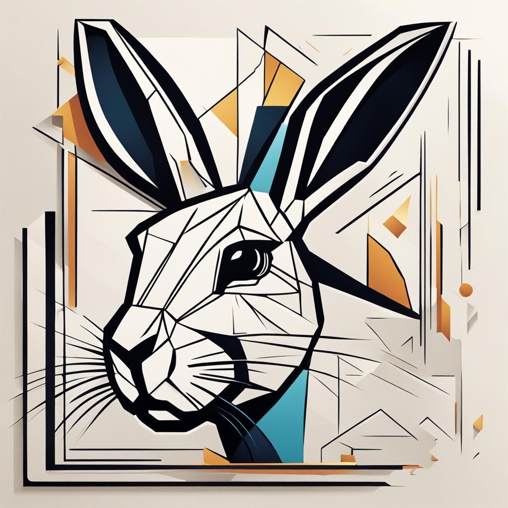 Geometric Rabbit Logo in Cubist Art Deco Style