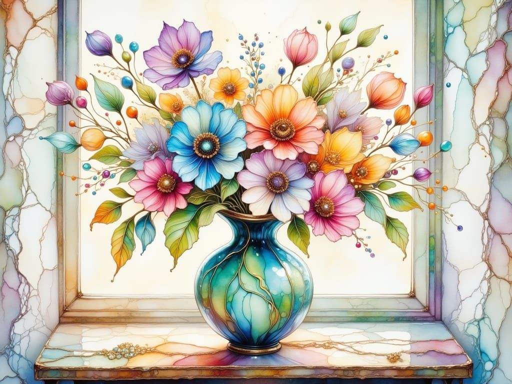 Whispers of Bohemian Bloom in Stained Glass