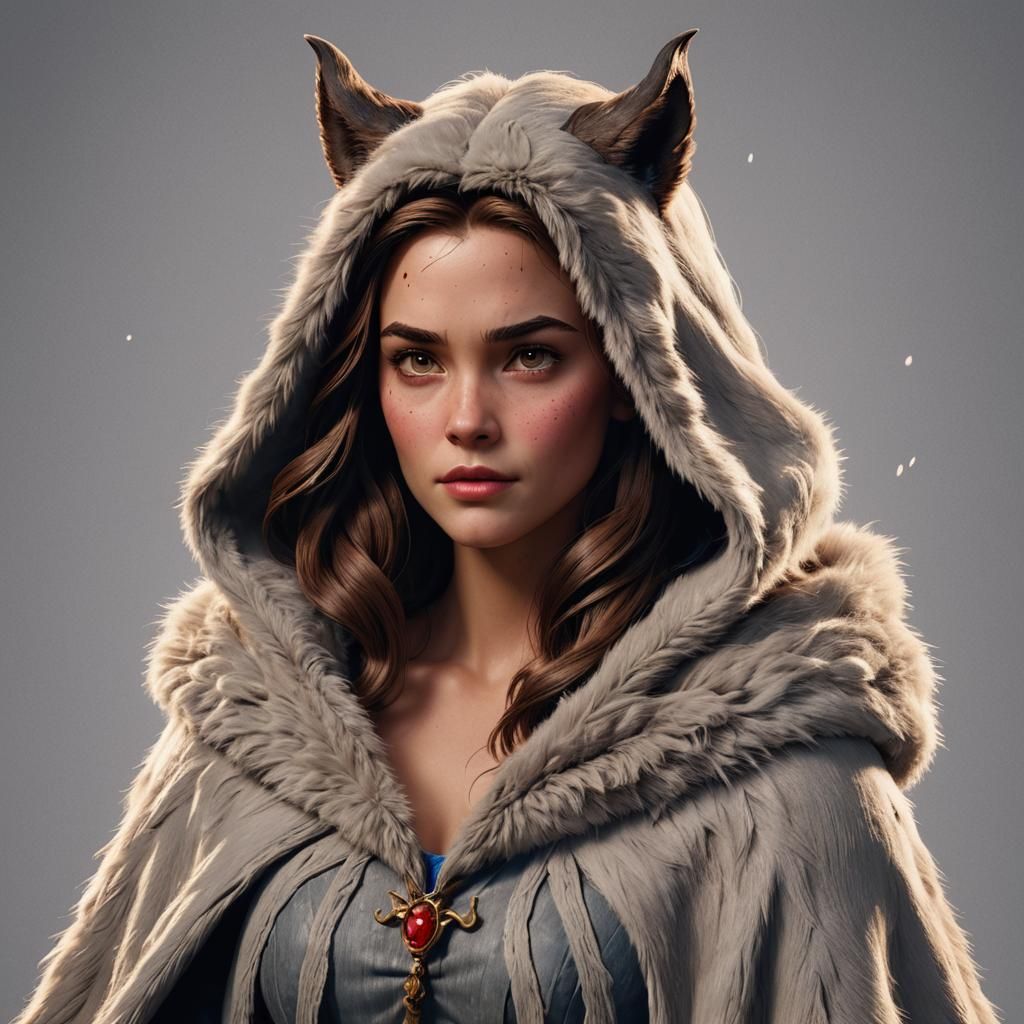 Belle with Beast Fur Cloak and Scar in 3D Art