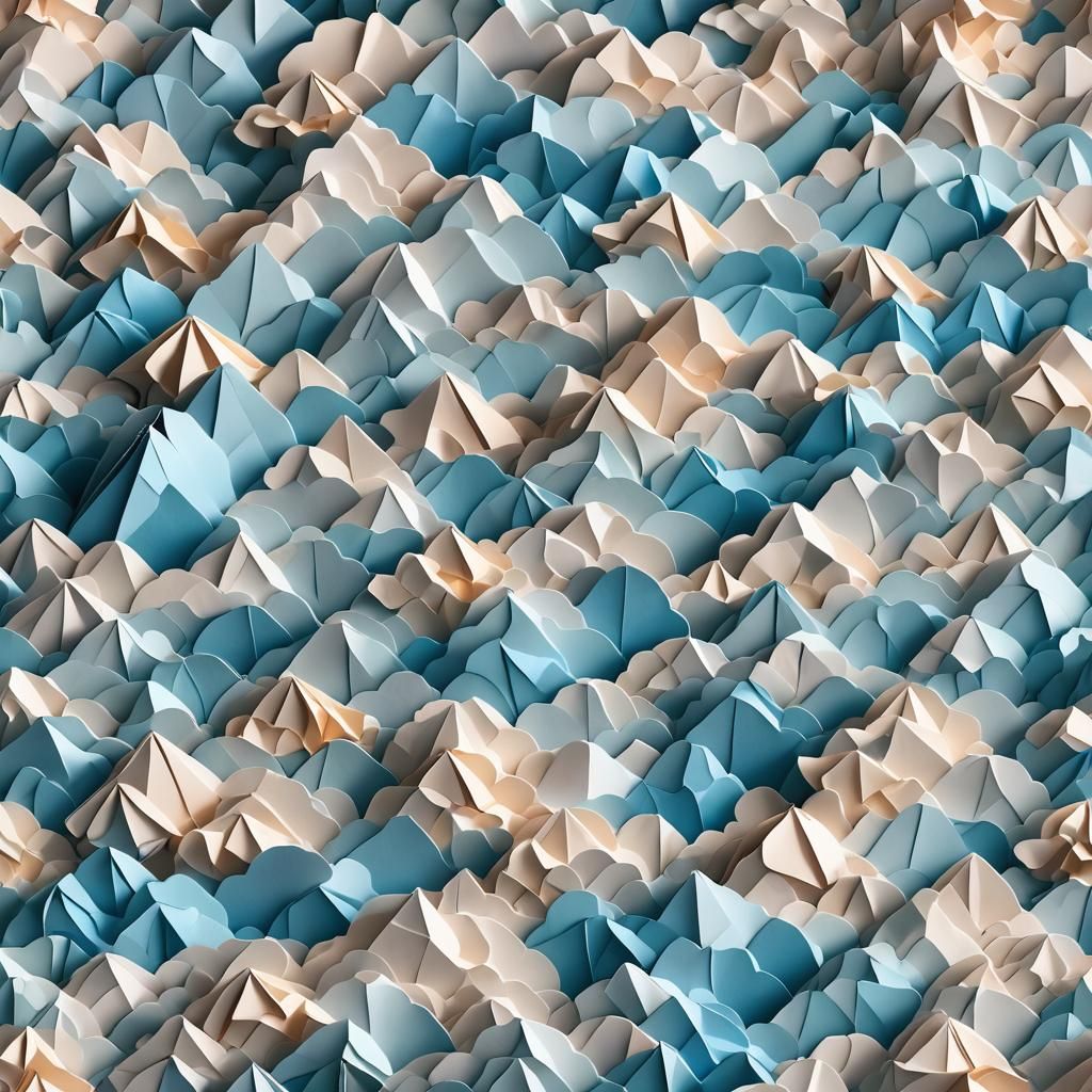 Origami Paper Art of a Blue Sky with Clouds