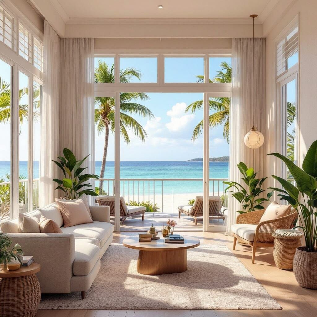 Tropical Beach View from Elegant Hotel Room