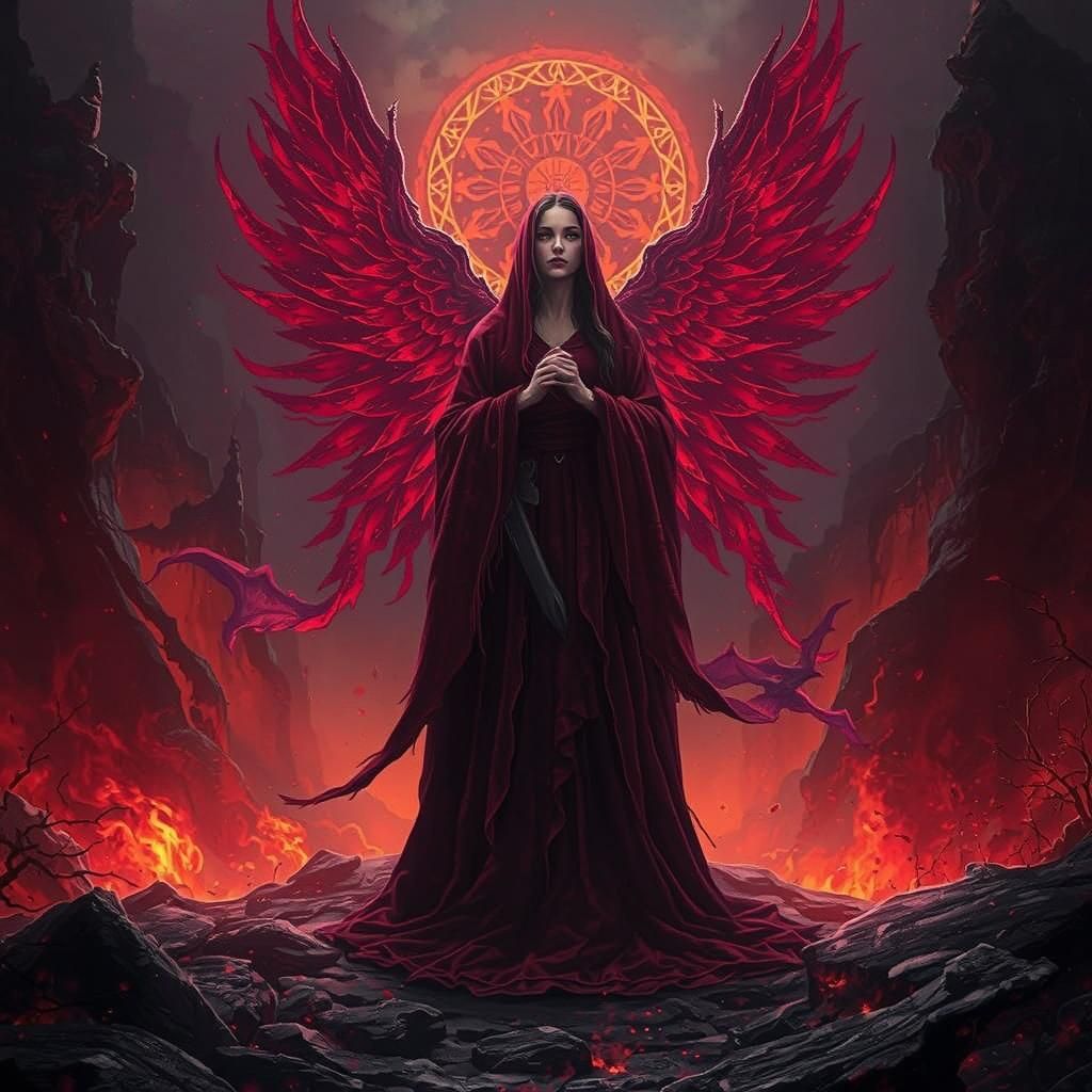 Fiery Woman in Shadow Realm: A Dark Mystical Portrait