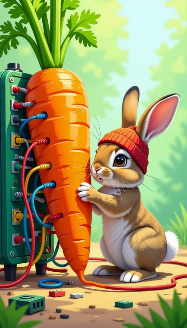 Rabbit Hacker Attempts Carrot Hack in Cartoon Style