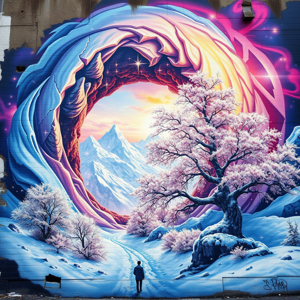 Futuristic Winter Wonderland Graffiti Mural