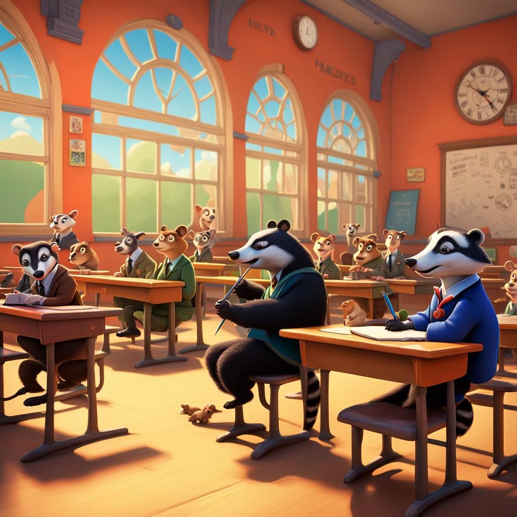 Animals in School Classroom: 3D Digital Art