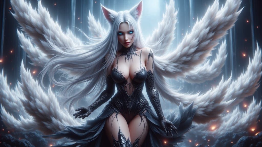 Anime Fantasy Fox Girl in Cyberpunk Latex Corset