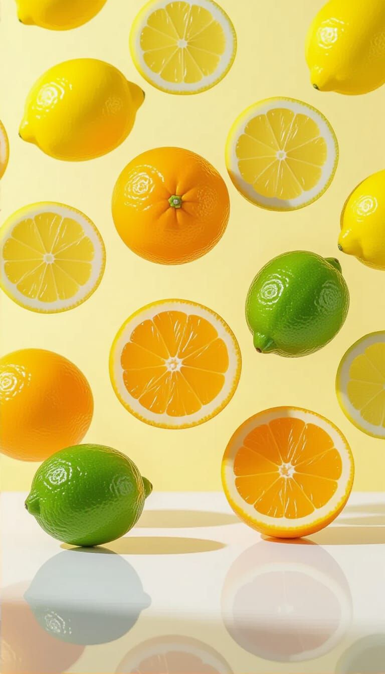 Vibrant Citrus Background: Lemons, Oranges, Limes