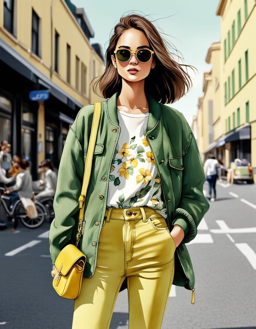 Vibrant Cartoon Woman in Sunshine Colors