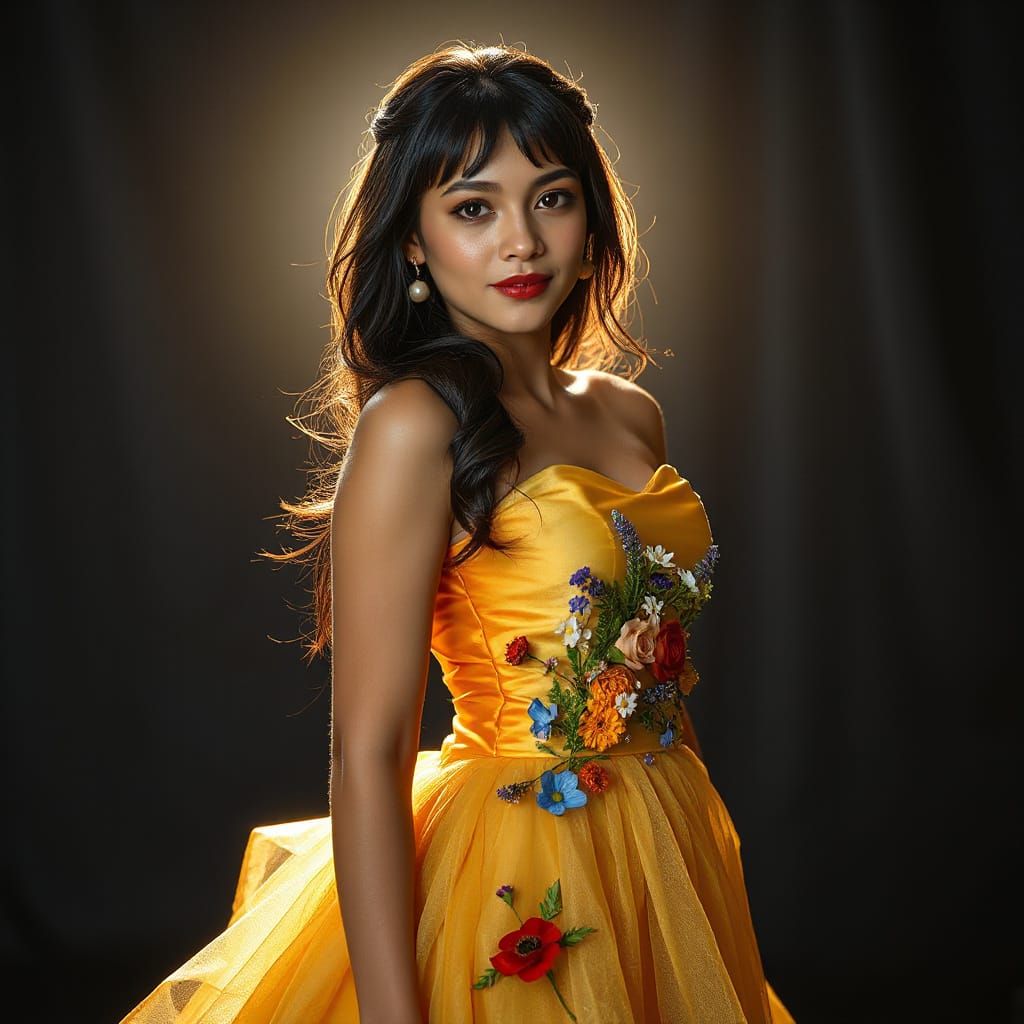 Latina Woman in Cosmic Swirls with Wildflowers