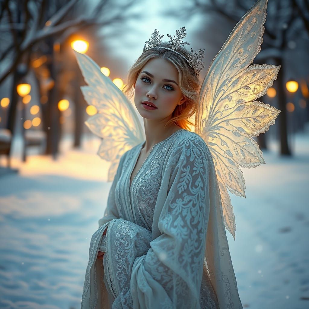 Winter's Celestial Angel in Soft Golden Light