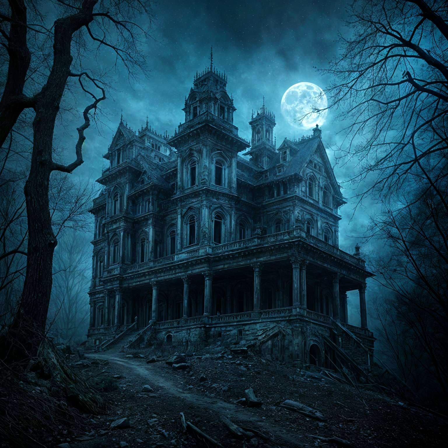 Haunted Mansion at Twilight in Gothic Horror Style