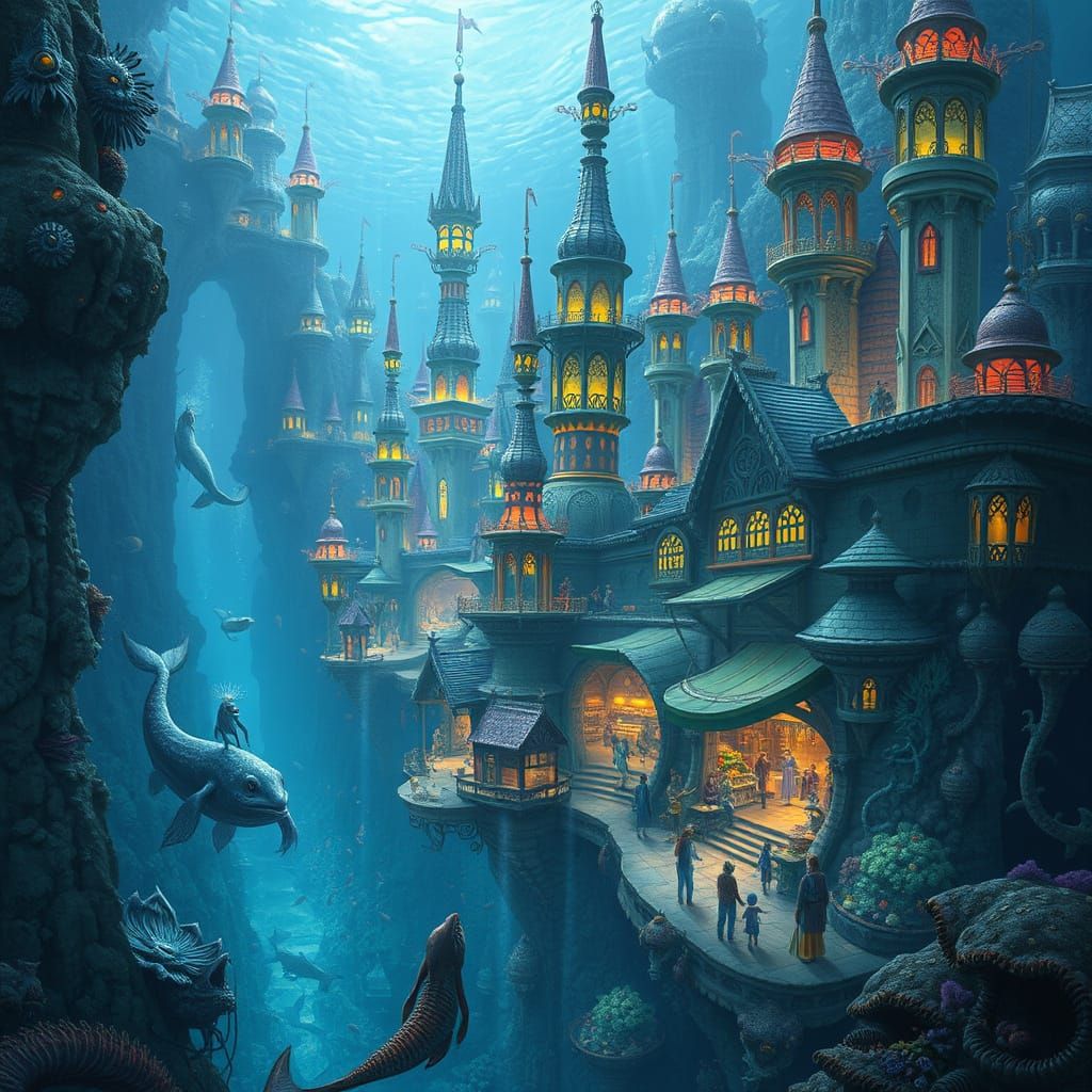 Underwater City of Merfolk in a Vibrant Coral Landscape