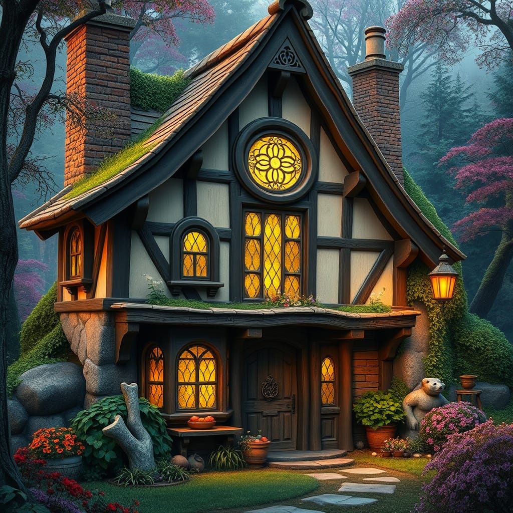 Whimsical Tudor Hobbit Home in Lush Environment