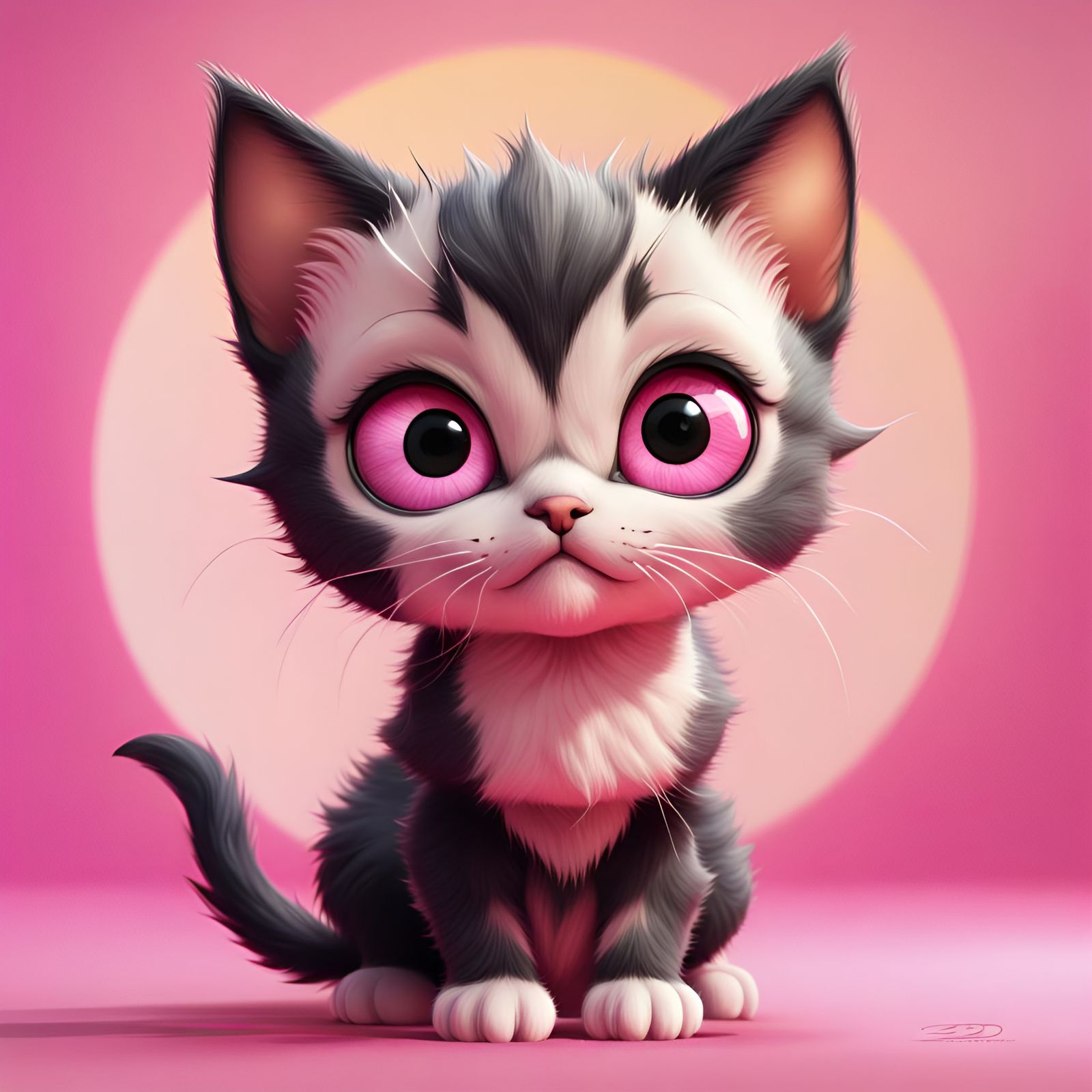 Cute Kitten in Sumi-e Style with Bright Accents