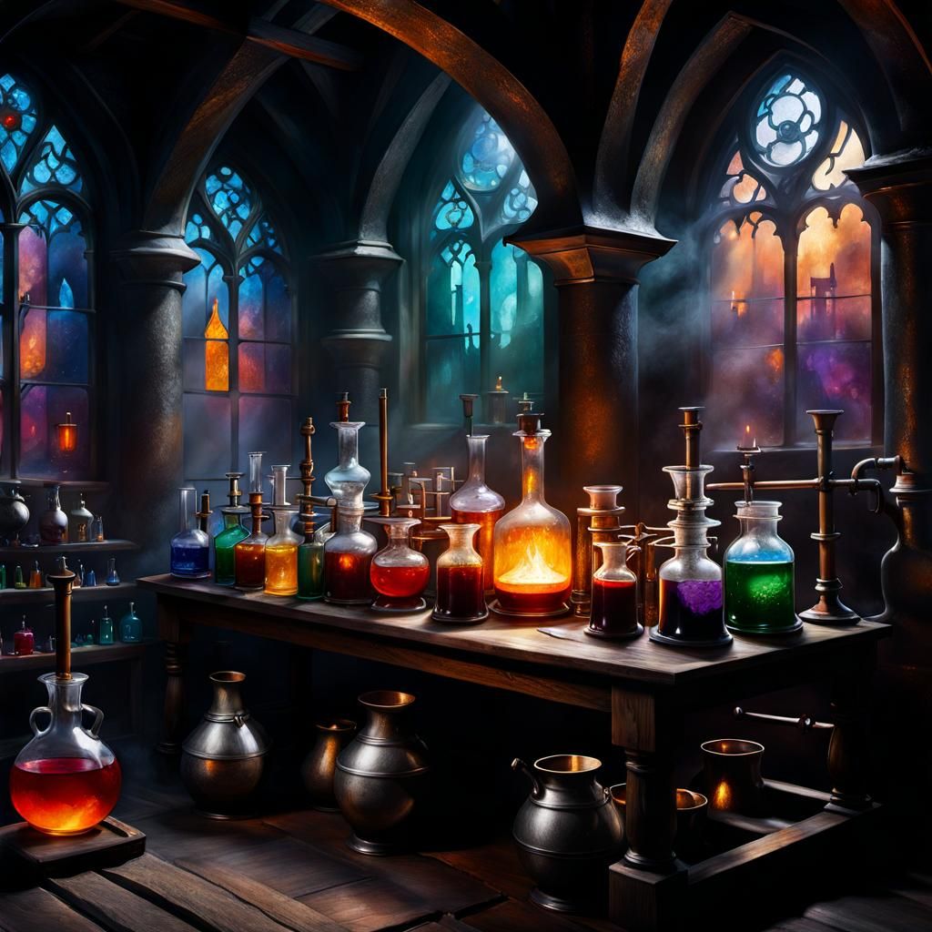 Moody Medieval Alchemist Lair in Renaissance Style