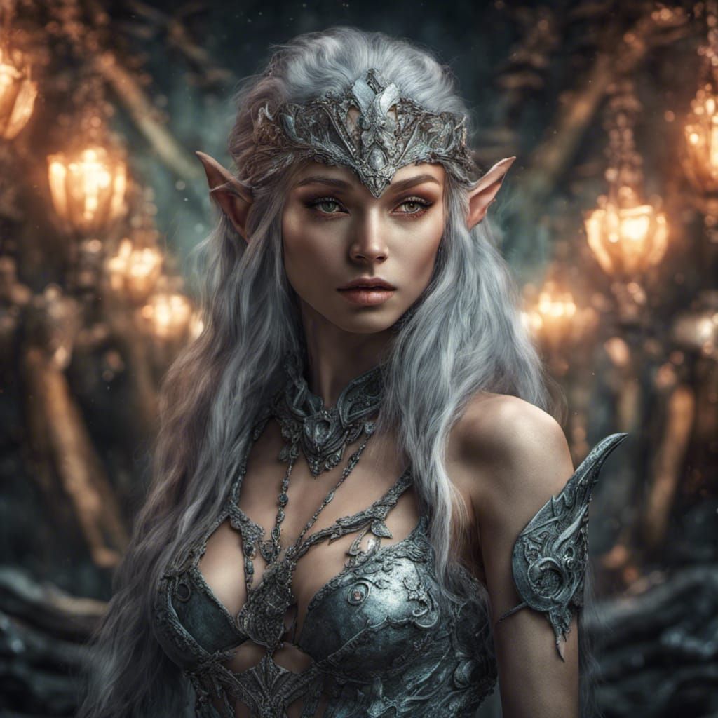 Fantasy Elf in Crystalline Underground Grotto