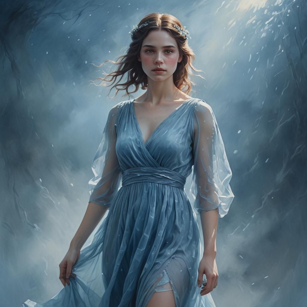 Blue Goddess Portrait in Decadent Oil Painting Style