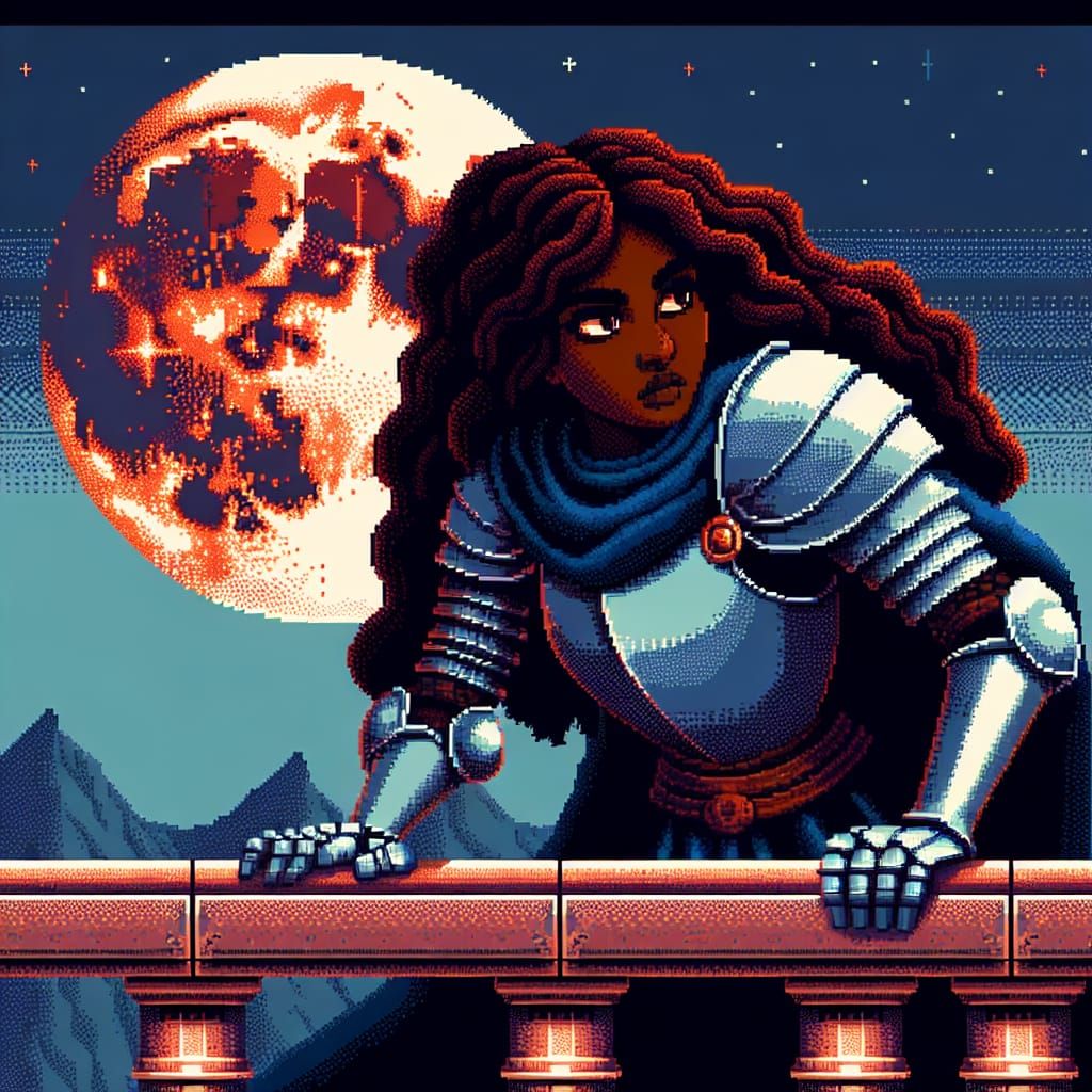 Knight in Vintage Pixel Art Style